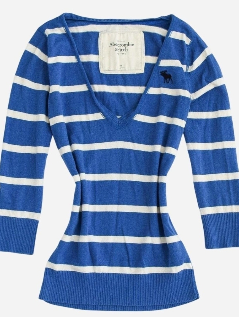 Vintage Y2K Abercrombie & Fitch Striped V-Neck Shirt Sweater Size M